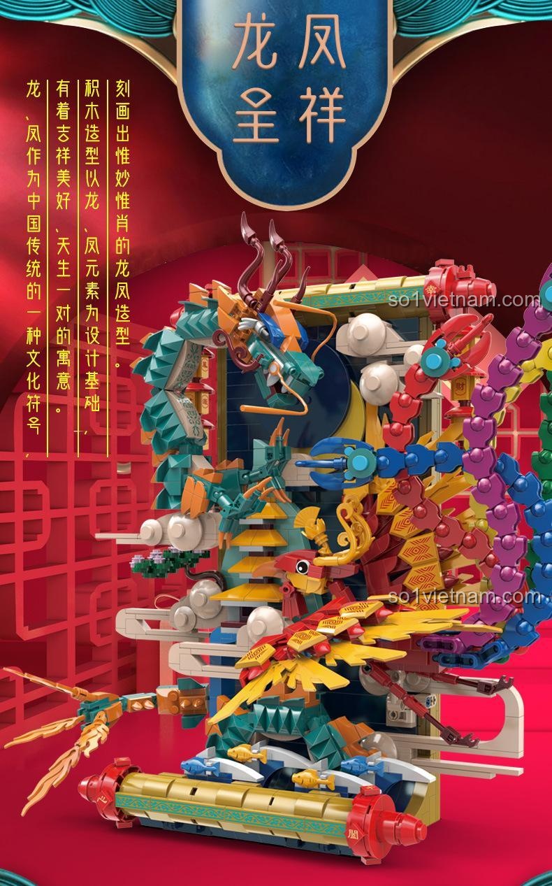Chi tiết mô hình Rồng Phượng Trình Tường LiNoos LN7042