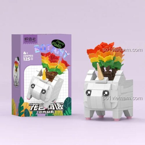 Hộp và mô hình Chậu cây mọng nước Kỳ Lân Chizao She 220702, bộ lắp ghép Chậu cây mọng nước Kỳ Lân 125 mảnh, đồ chơi mô hình 220702 cho bé gái 6 tuổi.