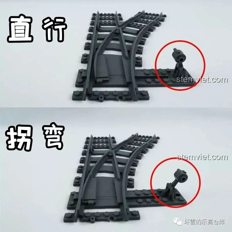 Cận cảnh cơ chế chuyển làn đường ray của bộ KAZI KY98220 Tàu Hỏa Đông Phong 11Z, cho thấy cách hoạt động thủ công.