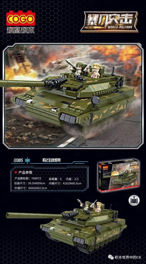 Bộ lắp ghép COGO 13385 Xe Tăng Chủ Lực Leopard 2 Bão Tố Đột Kích với 766 mảnh ghép, phù hợp cho bé trai 9-12 tuổi, giá tốt.