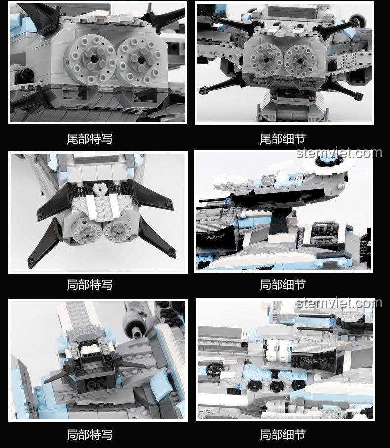 Chi tiết cận cảnh phần đuôi và các bộ phận khác của đồ chơi mô hình COGO, cho thấy độ hoàn thiện cao.