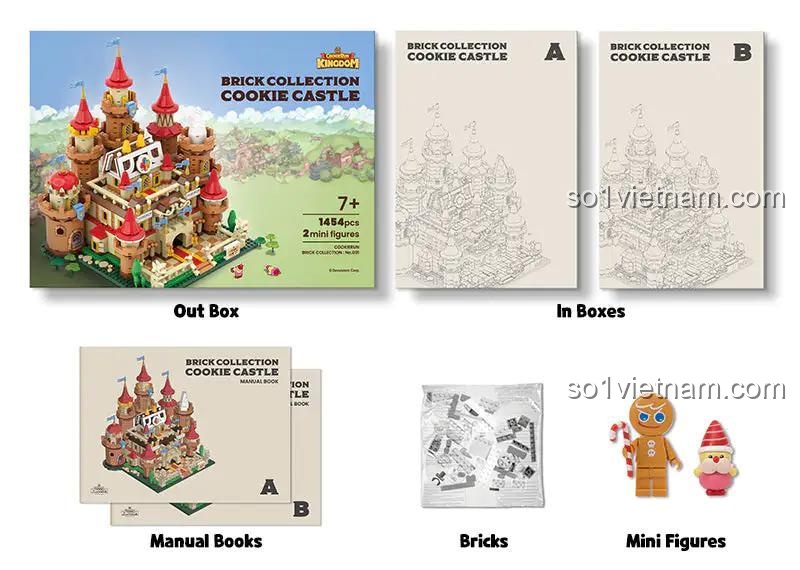 Kit đồ chơi CookieRun Kingdom 001 1454 mảnh ghép, hộp sản phẩm lâu đài bánh quy cho bé trai 7 tuổi