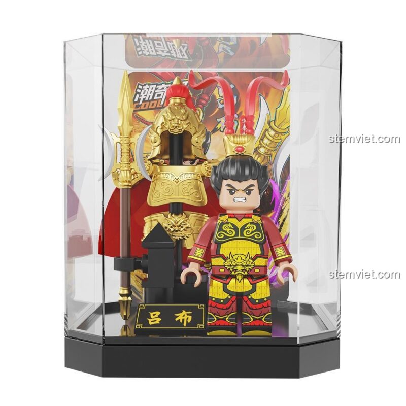 Minifigure Gia Cát Lượng (Khổng Minh) trong bộ đồ chơi CoolFun CQQ-5002, với quạt lông vũ và trang phục mưu sĩ.