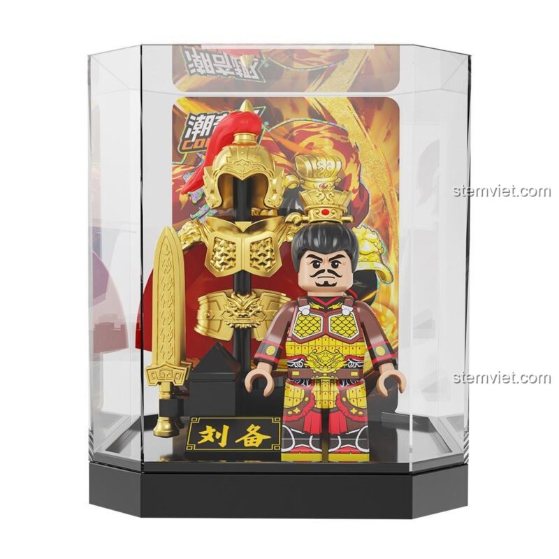 Minifigure Quan Vũ từ bộ đồ chơi Nhân vật Tam Quốc Diễn Nghĩa, với Thanh Long Yển Nguyệt Đao và giáp xanh đặc trưng.
