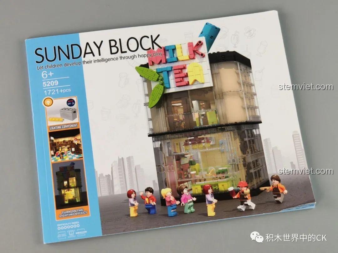 Hộp đồ chơi lắp ráp Cửa hàng trà sữa JIAZHI SY 5209 với hình ảnh mô hình hoàn chỉnh và thông số 1721 mảnh ghép.
