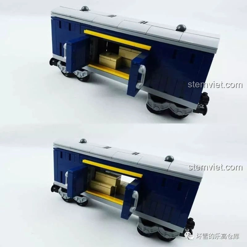 Toa hàng của KAZI KY98220 Tàu Hỏa Đông Phong 11Z với cửa đôi mở ra hai bên, cho thấy khả năng tương tác và chứa hàng hóa.