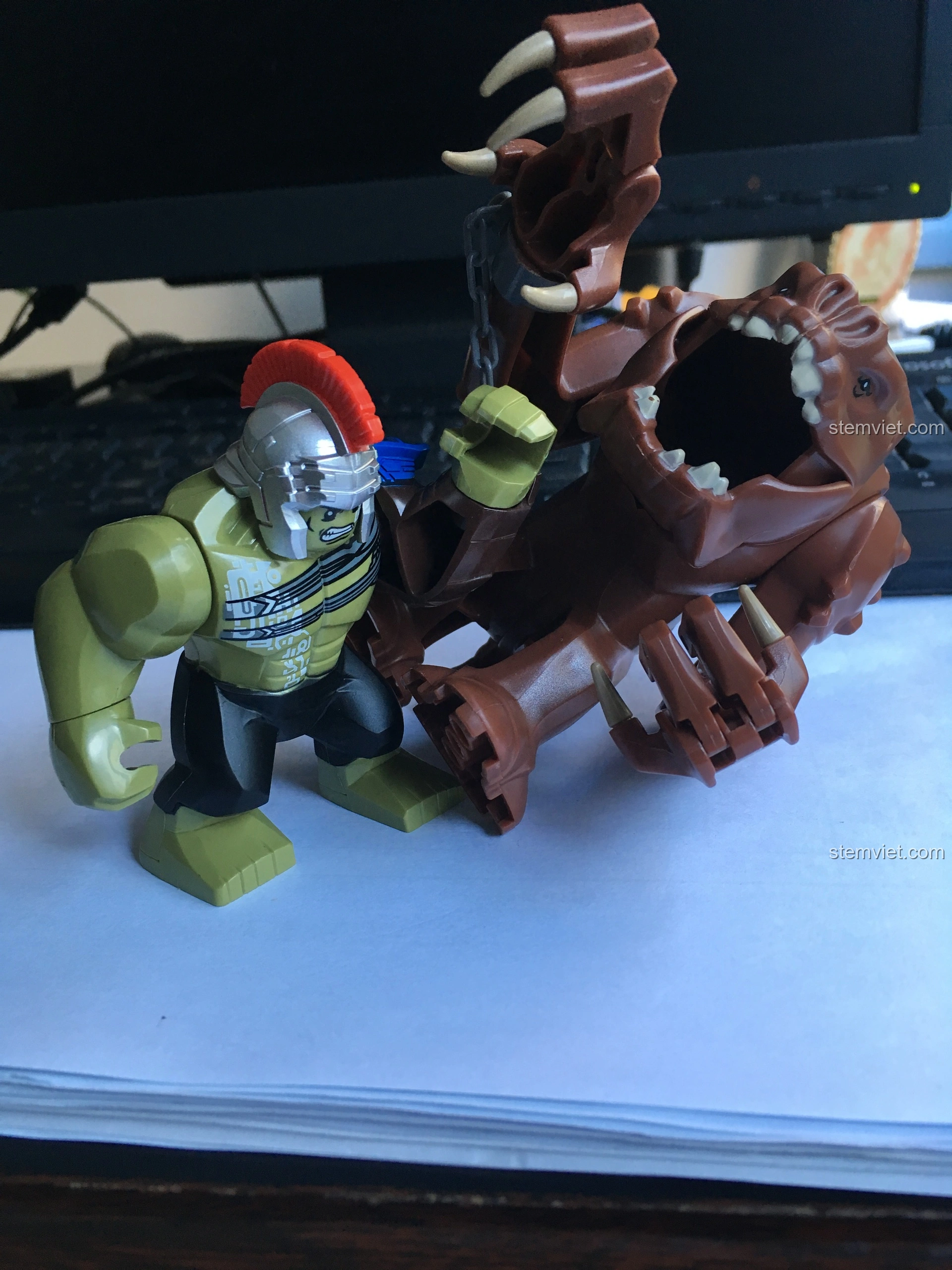 Hulk Đấu Sĩ Decool 0281 đã đánh bại quái vật Rancor, thể hiện chiến thắng vẻ vang của Người Khổng Lồ Xanh.