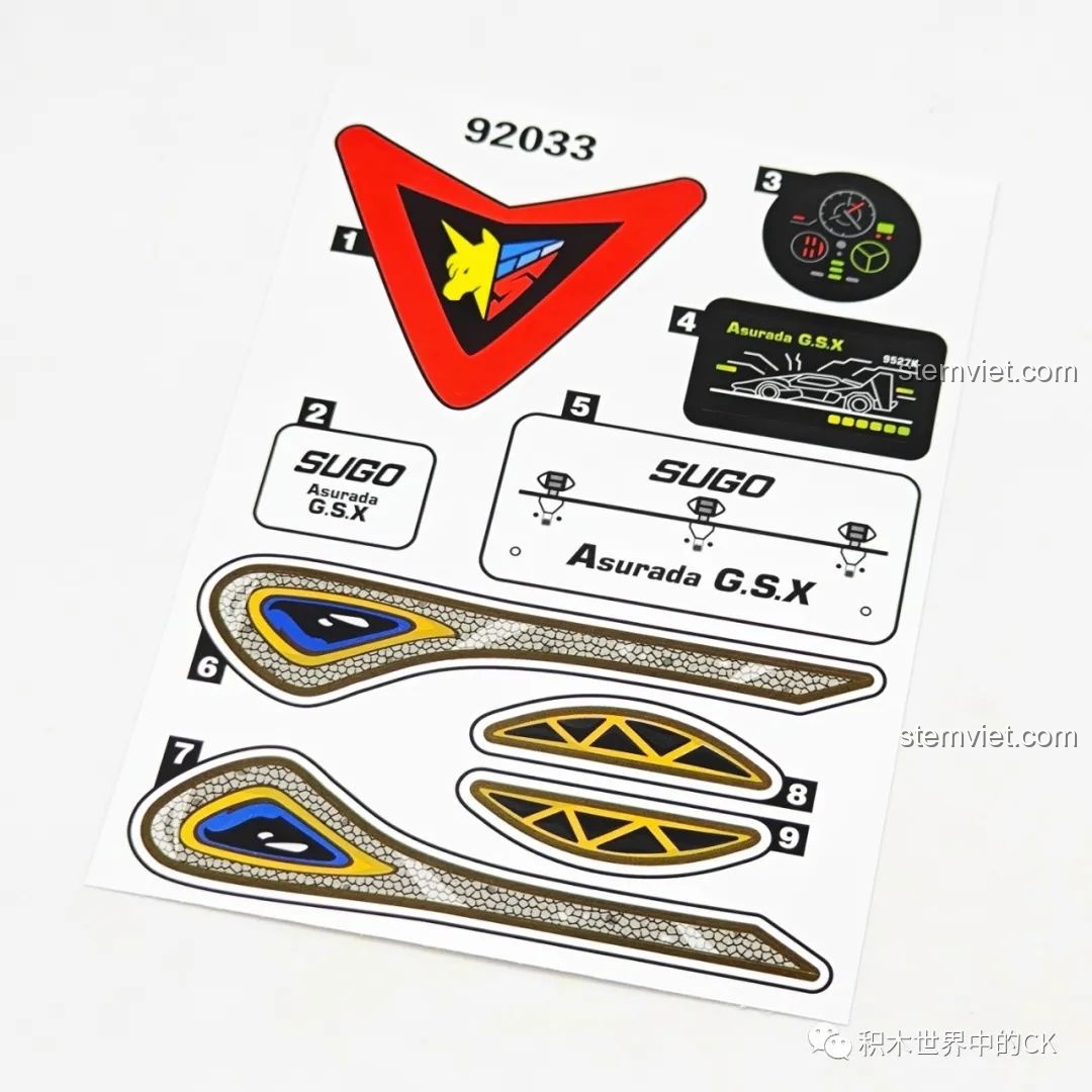 Tấm sticker chất lượng cao đi kèm trong bộ lắp ráp JIESTAR 92033 Siêu xe đua Asurada G.S.X.