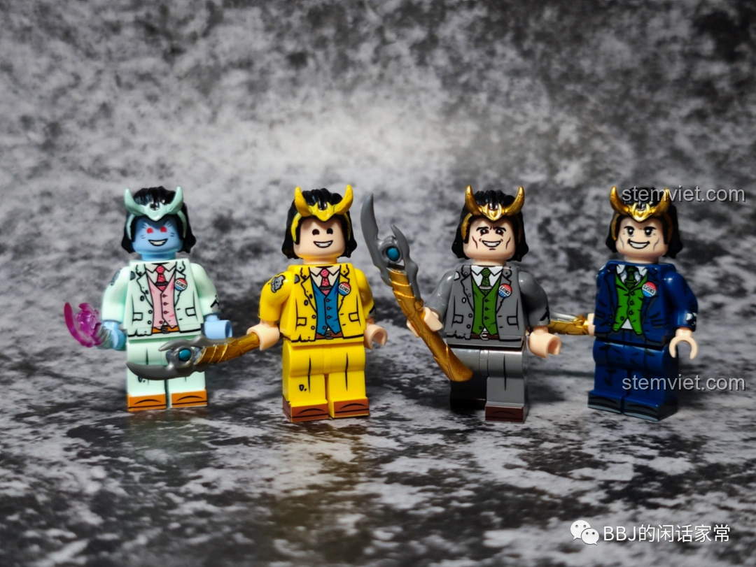 Minifigure Loki KF1552 Kopf phiên bản Hoàng tử Băng, màu xanh và trắng, cầm quyền trượng bạc, bộ lắp ghép Kopf KF 6141.