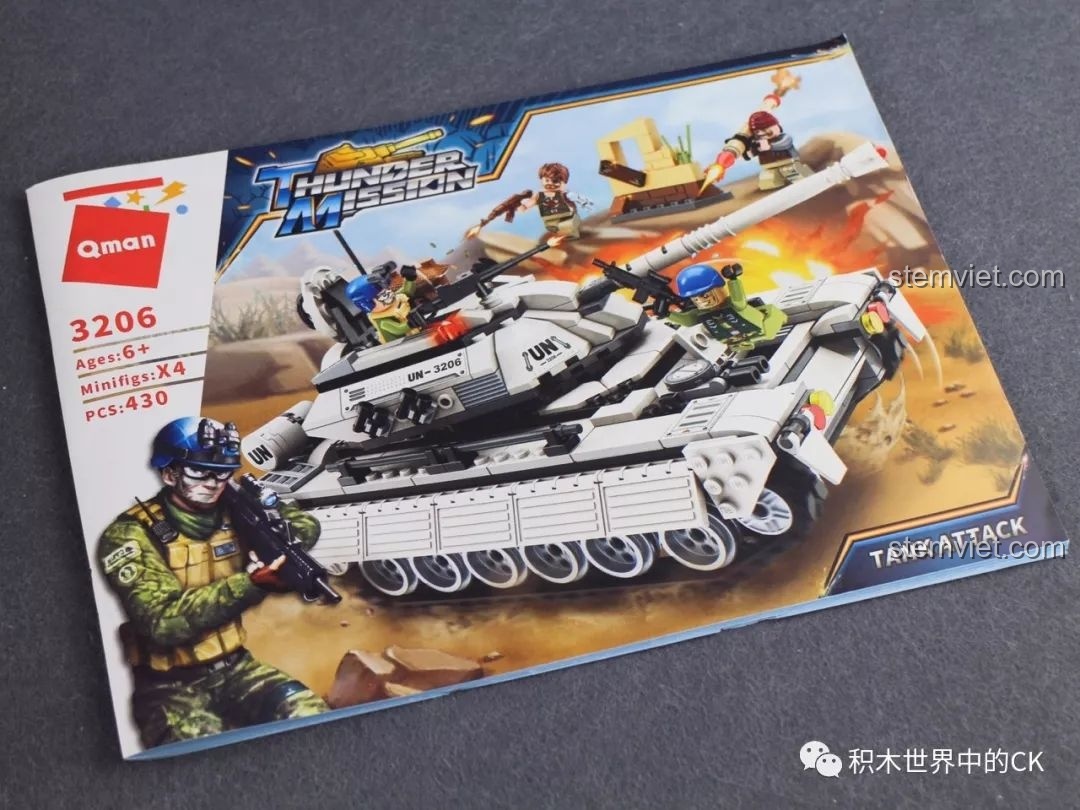 Sách hướng dẫn lắp ráp chi tiết của bộ đồ chơi Xe Tăng Quân Sự ThunderMission QMAN 3206, với hình ảnh minh họa rõ ràng.