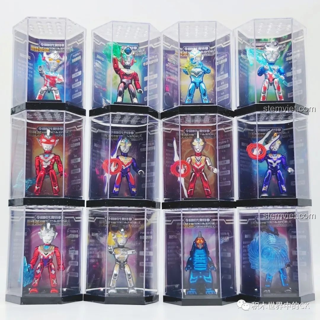 Toàn bộ 12 mô hình lắp ráp Ultraman 75026 Thế hệ Reiwa Tập 4 đã hoàn thành và trưng bày trong hộp mica. Đánh giá QMAN 75026 Người máy Ultraman.