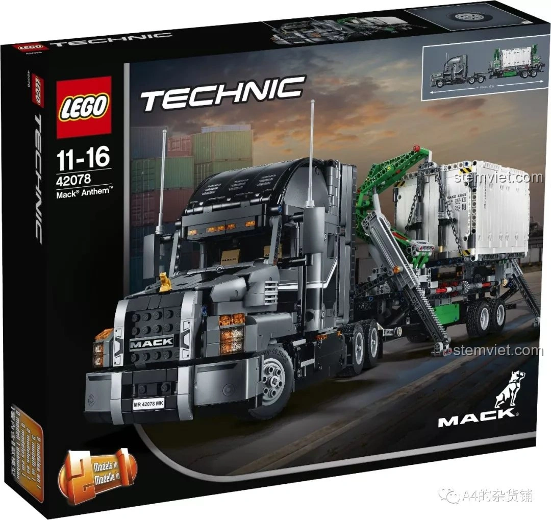 Hộp đồ chơi LEGO Technic 42078 Mack Anthem, mẫu xe tải container mà SEMBO 703940 lấy cảm hứng để thiết kế.