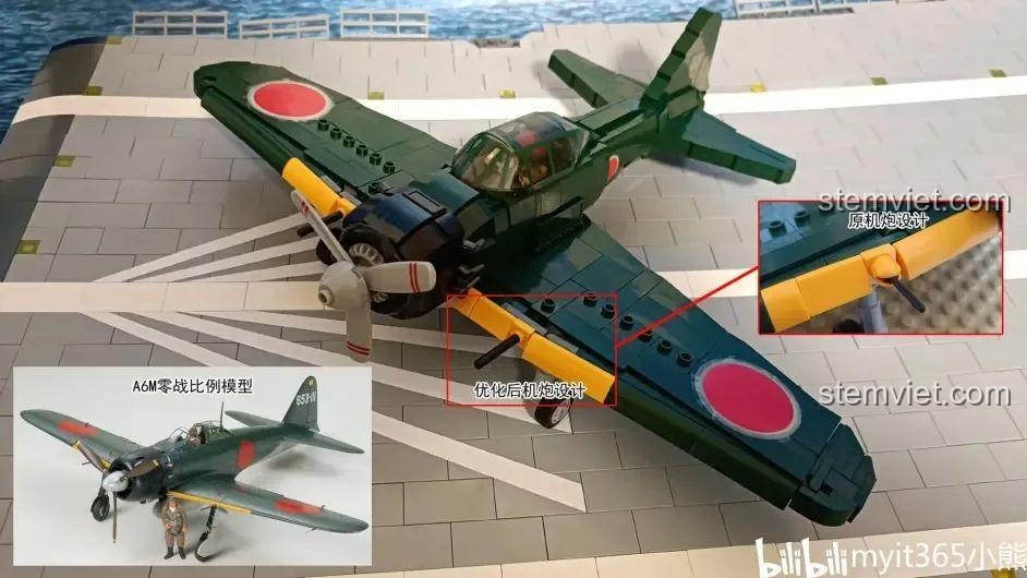 Đánh giá Sluban M38-B1108 với mô hình A6M Zero hoàn thiện so sánh với ảnh máy bay thật, chi tiết cánh quạt.