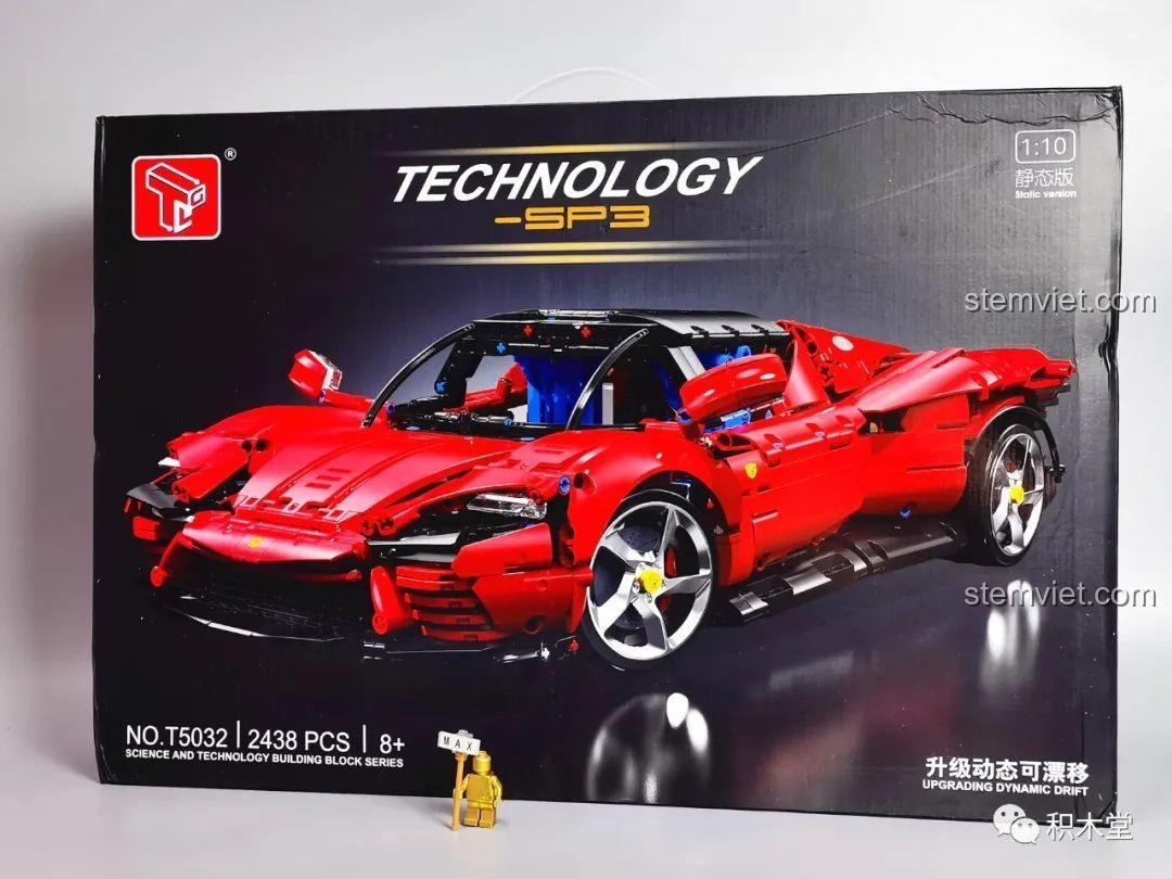 Hộp sản phẩm bộ lắp ráp Taigaole T5032 Ferrari Daytona SP3, hiển thị số chi tiết 2438 và tỉ lệ 1:10.