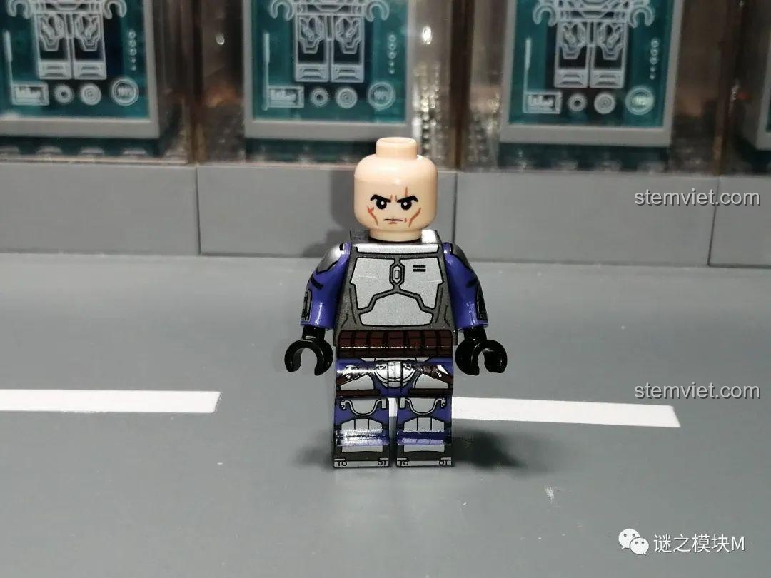 Đánh giá WM 6122 Minifigure Thợ Săn Tiền Thưởng: Khuôn mặt của Jango Fett khi không đội mũ, biểu cảm.