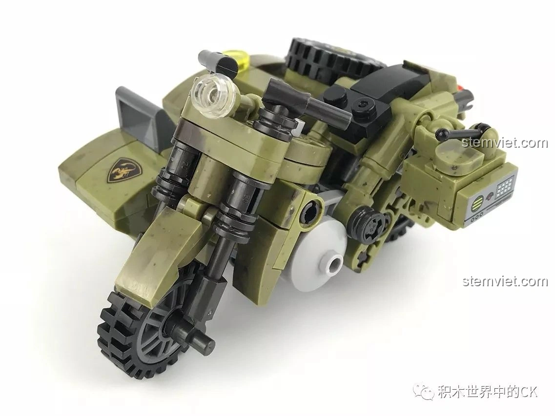 Xe mô tô kèm thùng xe XINGBAO XB-06008 đang lắp ráp, hình dáng mạnh mẽ, đánh giá XINGBAO XB-06008 Xe mô tô dã chiến.