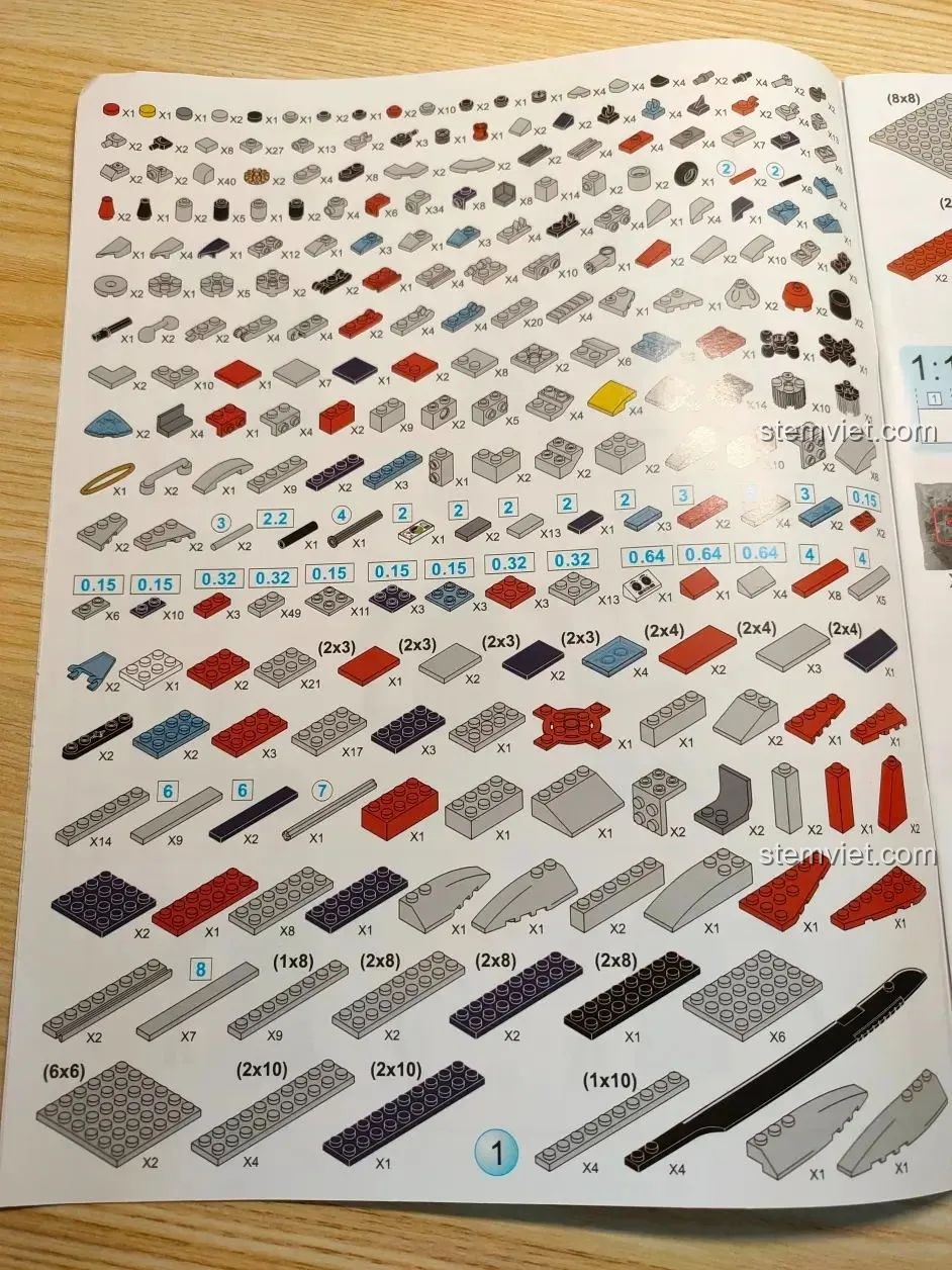 Danh sách chi tiết các loại mảnh ghép và số lượng trong bộ WOMA C0897 Trực thăng chiến đấu Black Hawk.