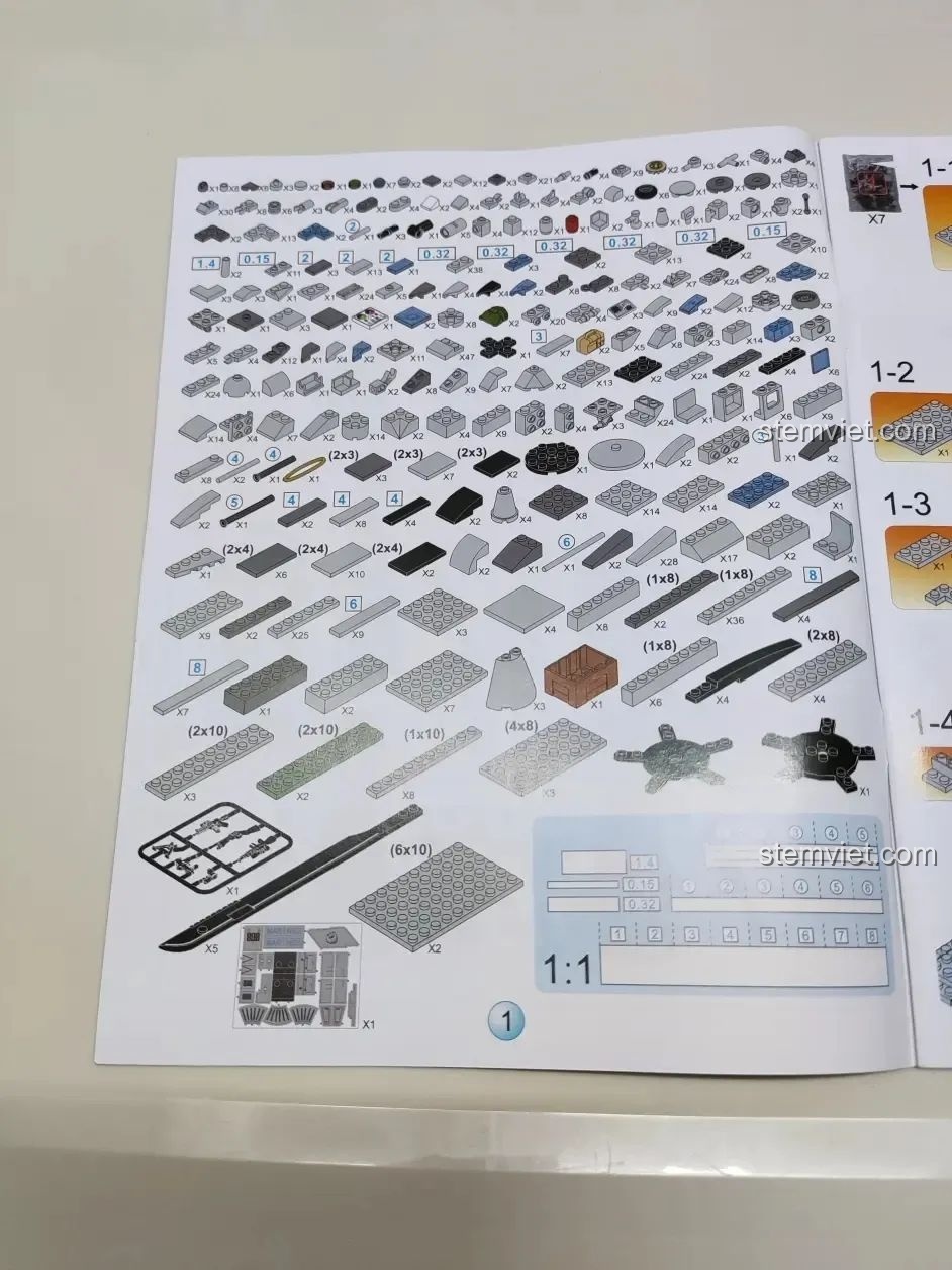 Bảng danh sách chi tiết các mảnh ghép trong sách hướng dẫn của bộ WOMA C0898, tiện lợi cho việc kiểm tra.