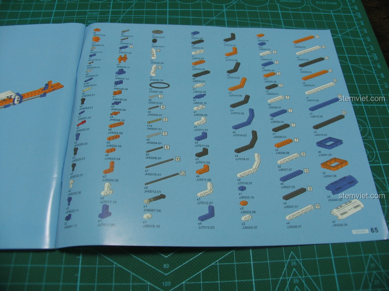 Trang cuối sách hướng dẫn bộ lắp ráp Súng AK-47 1001, liệt kê đầy đủ các loại mảnh ghép và số lượng cần thiết.