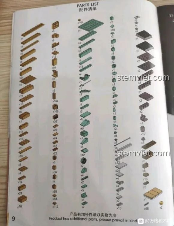 Danh sách mảnh ghép và hướng dẫn lắp ráp chi tiết của bộ đồ chơi xếp hình Cổng Brandenburg Berlin.