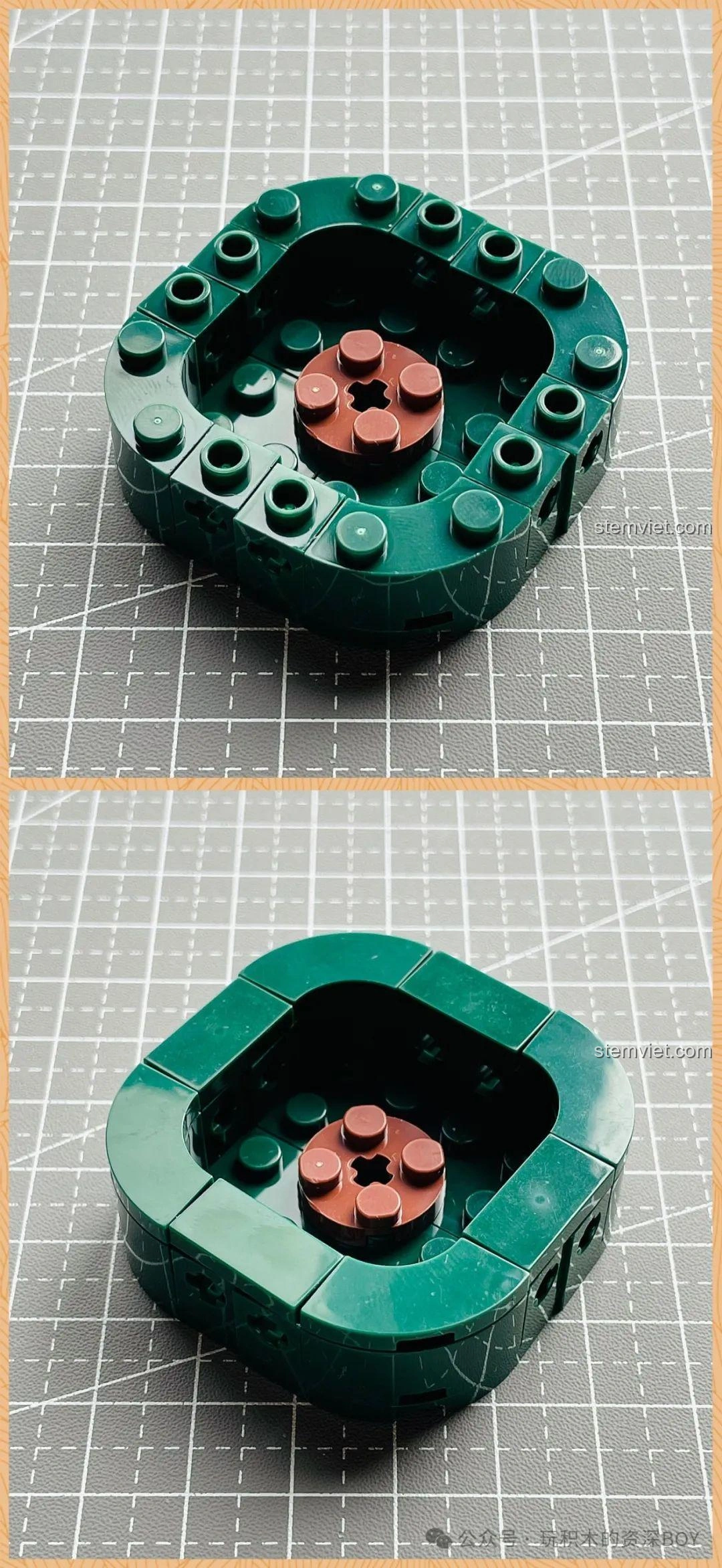 Cận cảnh đế chậu cây lắp ráp JAKI JK2727 màu xanh đậm, thiết kế chắc chắn với các lỗ ghim linh kiện.