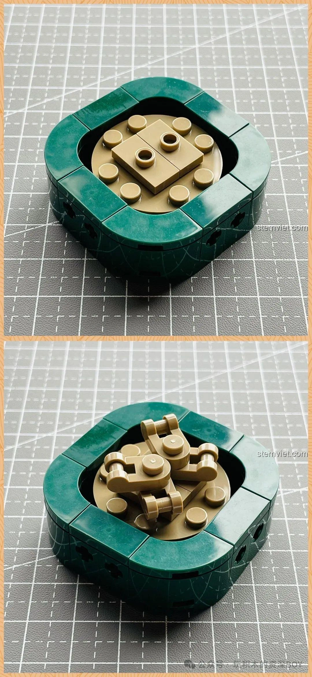 Cận cảnh đế chậu cây màu xanh đậm của mô hình cây mọng nước tròn JAKI JK2727, với thiết kế phức tạp hơn.