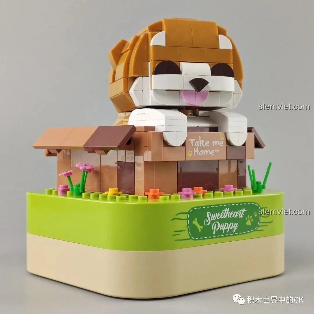 Chi tiết dòng chữ 'Sweetheart Puppy' trên đế hộp nhạc chú chó con JAKI