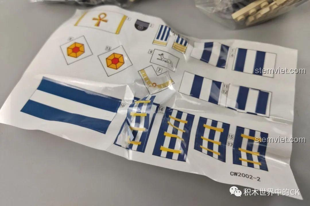 Tờ decal chi tiết với các họa tiết Ai Cập cổ đại dùng cho bộ lắp ghép Pharaoh CW2002A, tăng tính thẩm mỹ cho mô hình.