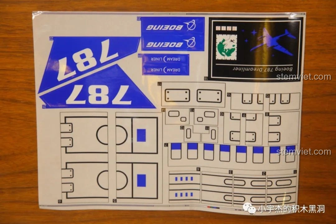 Tấm decal dán chi tiết cho mô hình máy bay Boeing 787 Dreamliner 80009, chất liệu trong suốt.