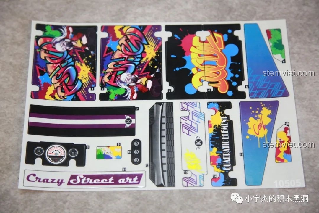 Tấm decal đầu tiên với các họa tiết graffiti sặc sỡ cho bộ K-Box 505 Siêu xe BMW MINI Graffiti.