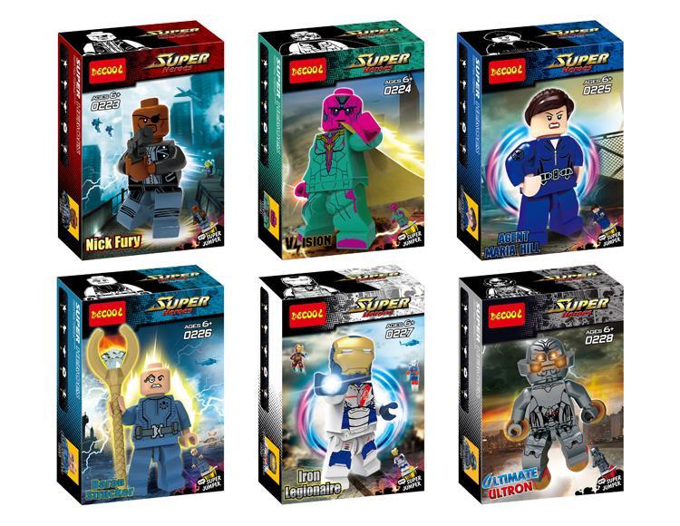 Bộ đồ chơi Minifigure Siêu Anh Hùng Decool 0224 gồm 6 nhân vật Marvel Nick Fury, Vision, Agent Maria Hill, Baron Strucker, Iron Legionnaire, Ultimate Ultron, phù hợp bé trai 6 tuổi, giá tốt.
