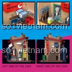 Chi tiết bên trong bộ lắp ghép Máy Pha Cà Phê Decool 16809, mô hình quán cà phê cyberpunk, 678 chi tiết, có minifigures, phù hợp cho bé trai 8 tuổi