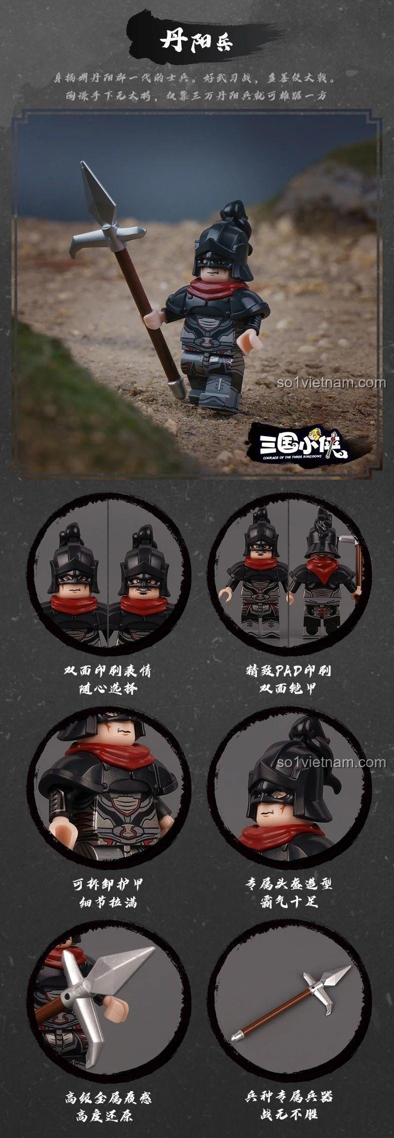 Chi tiết minifigure Hãm Trận Doanh Decool 20339, bộ sưu tập minifigure Kỵ binh Hổ Báo và các đội quân khác.