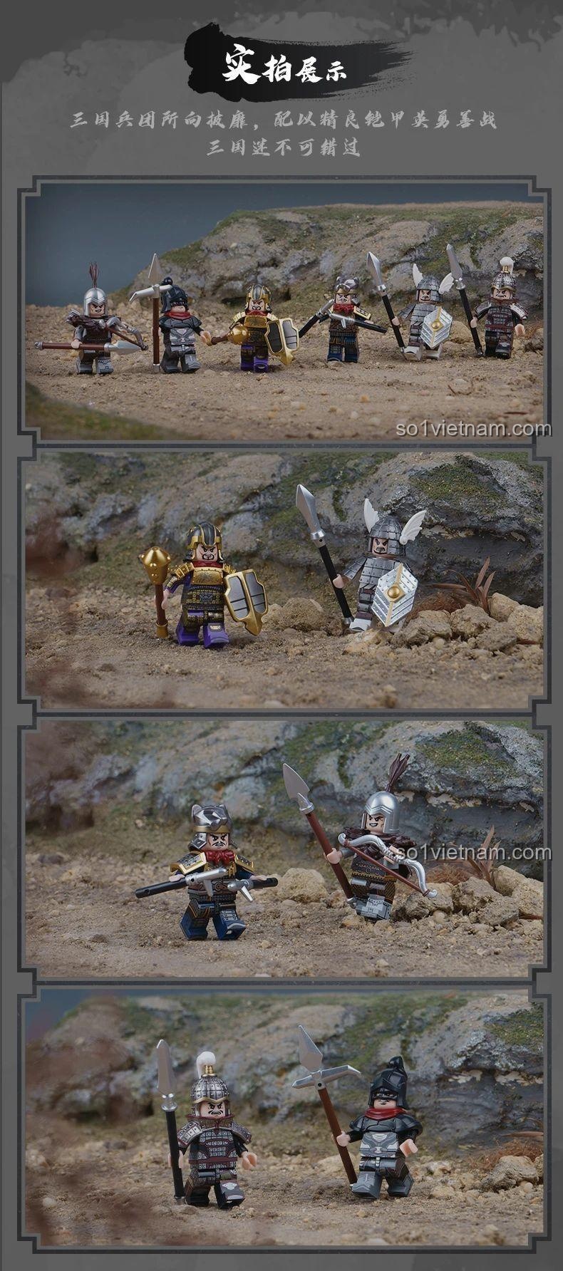 Trưng bày các minifigure trong series Tam Quốc Tiểu Hiệp, bao gồm Tào Thuần Decool.