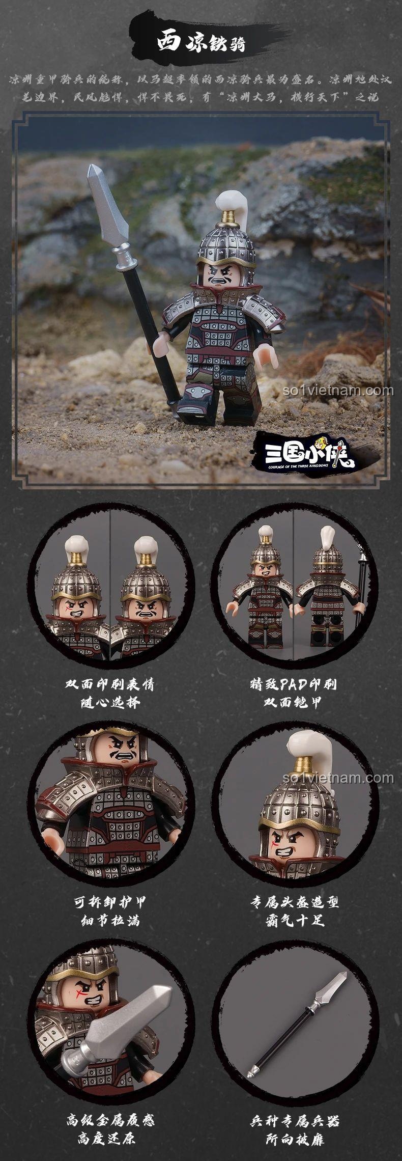 Chi tiết minifigure Tây Lương Thiết Kỵ Decool 20342, mô hình lính Tam Quốc chất lượng cao.