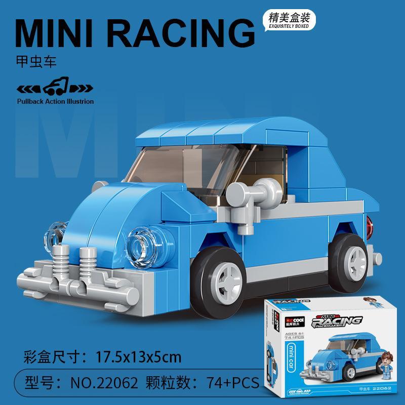 Bộ lắp ráp Decool 22062 Xe Volkswagen Beetle Mini Racing hộp, đồ chơi mô hình xe Volkswagen Beetle màu xanh dương, phù hợp bé trai 6 tuổi, giá tốt