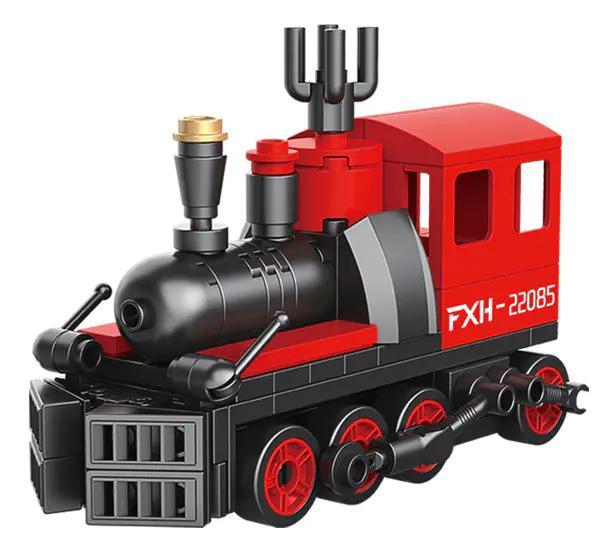 Bộ đồ chơi Đầu máy hơi nước kéo lùi Decool 22085, mô hình xe lửa cổ điển màu đỏ đen, 98 chi tiết, phù hợp bé trai 8 tuổi, giá tốt.