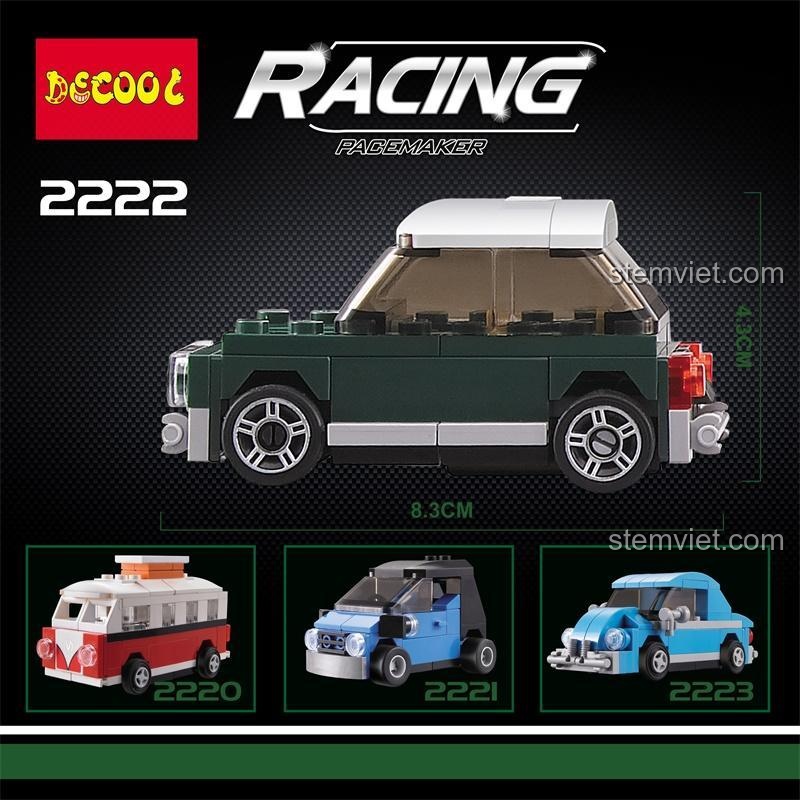 Kích thước chi tiết của mô hình xe Decool 2222 Xe hơi cổ điển, dài 8.3cm, cao 4.3cm.