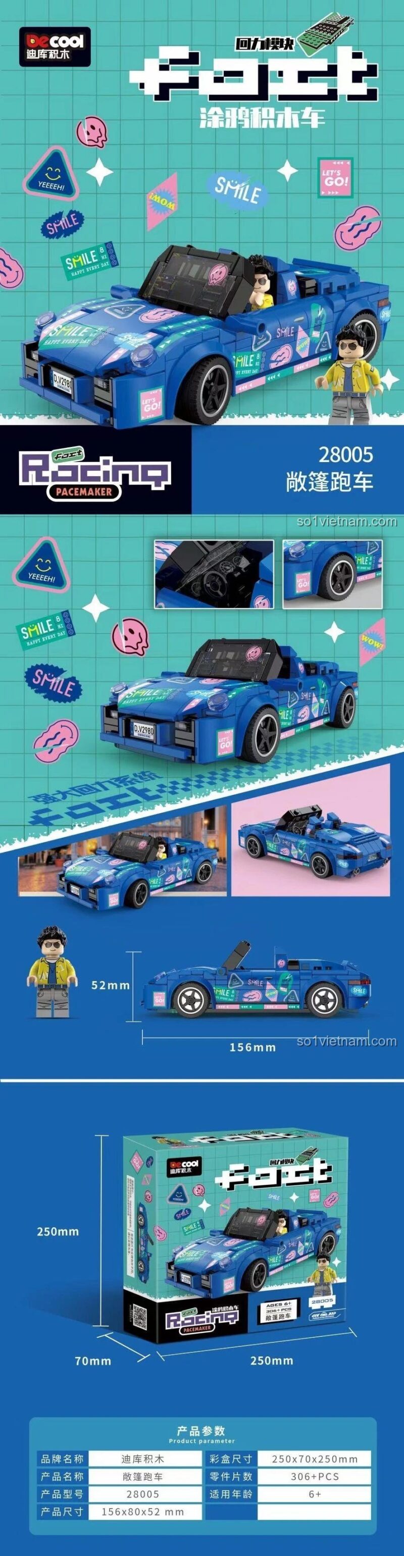 Chi tiết bộ đồ chơi Decool 28005 Xe Roadster Mui Trần