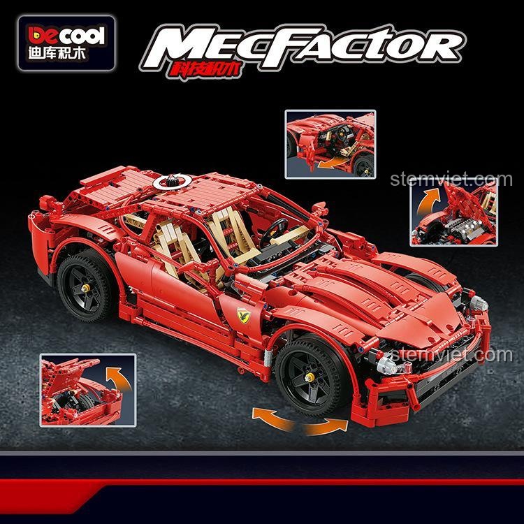 Chi tiết mô hình Siêu xe Ferrari Đỏ Rực DECOOL 33007