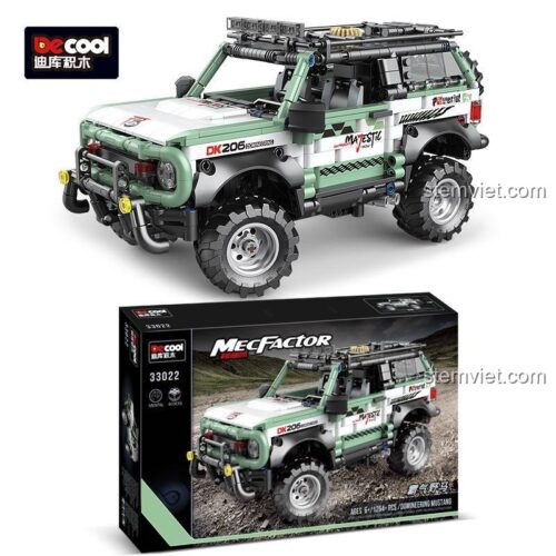 Hộp sản phẩm bộ đồ chơi Xe Jeep Quân Sự Decool 33022 Xe Jeep Địa Hình Mãnh Lực, bộ lắp ráp Decool 33022 cho bé trai 6 tuổi.