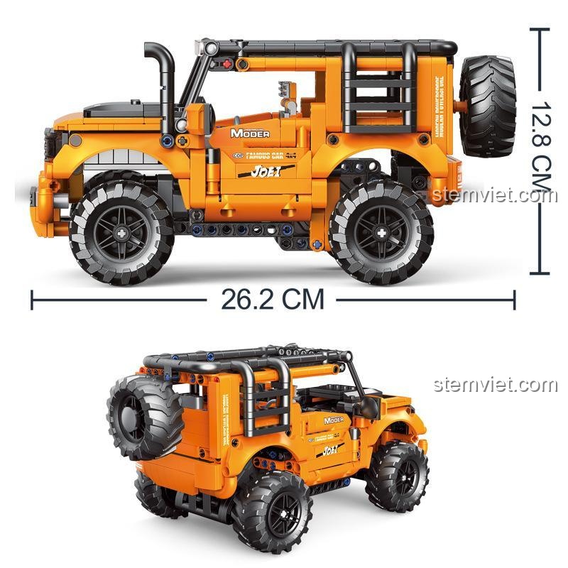Kích thước chi tiết của bộ xếp hình Xe SUV vượt sa mạc Decool 3817, dài 26.2cm, cao 12.8cm, món quà lý tưởng cho con trai.