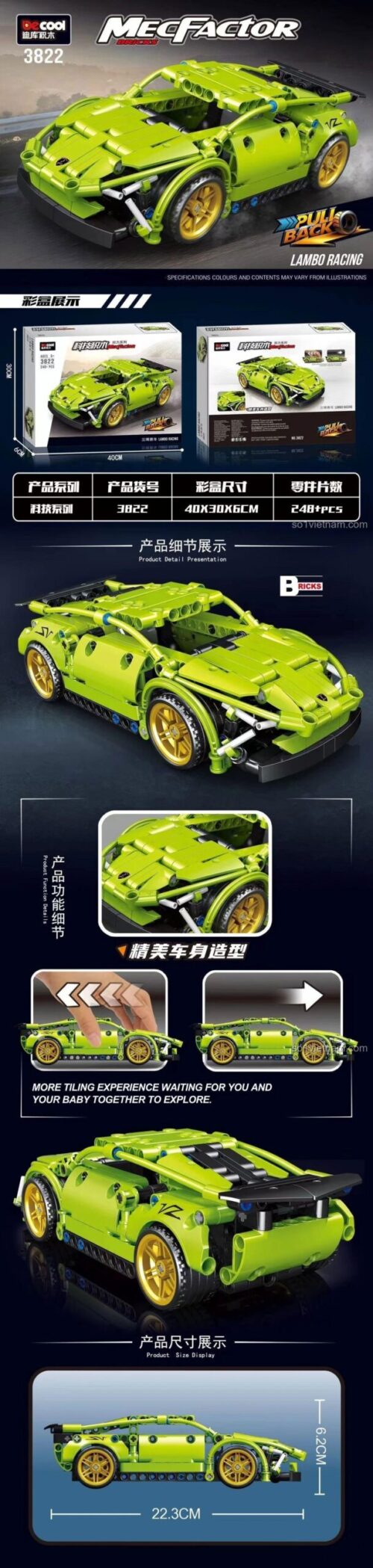 Mô hình Lamborghini Sian FKP 37 màu xanh lá Decool 3822