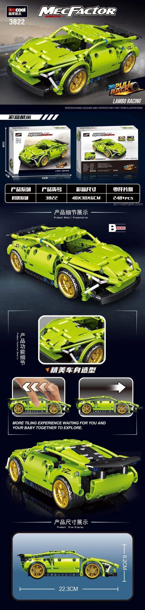 Mô hình Lamborghini Sian FKP 37 màu xanh lá Decool 3822