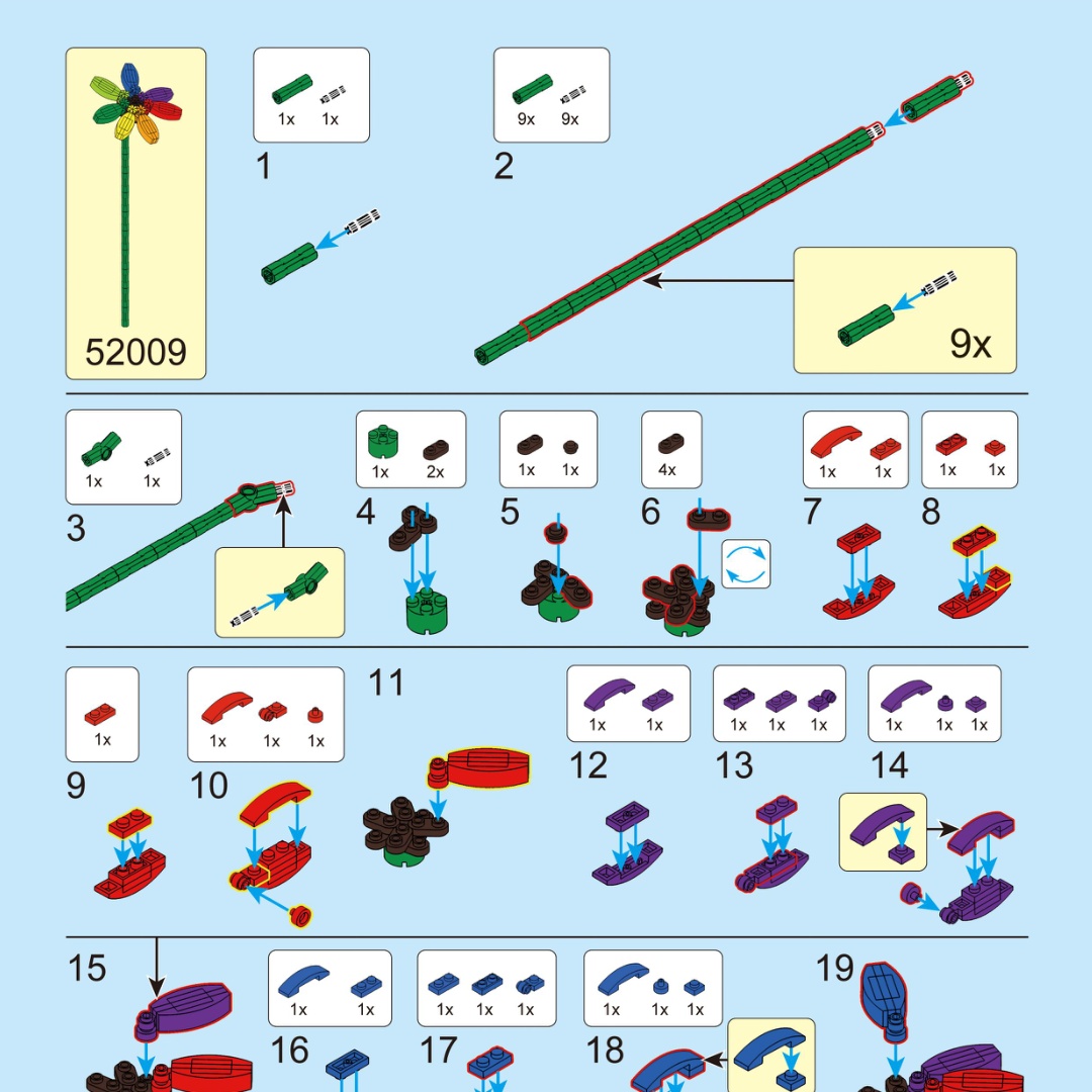 Bó Hoa Pansy Bảy Màu DECOOL 52009 hướng dẫn lắp ghép DECOOL 52009 Bó hoa Pansy