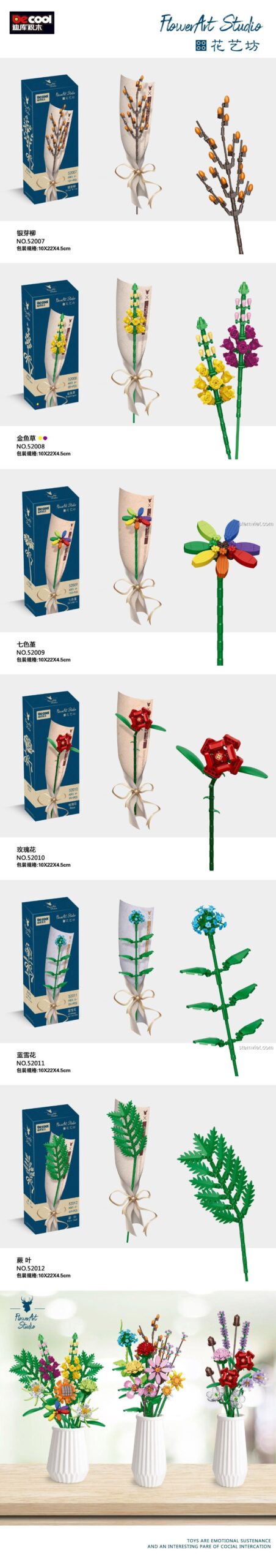 Bộ lắp ghép hoa kim ngư, hoa hồng, hoa tuyết xanh DECOOL 52014, đồ chơi lắp ghép hoa nghệ thuật 014, rèn luyện sự khéo léo.