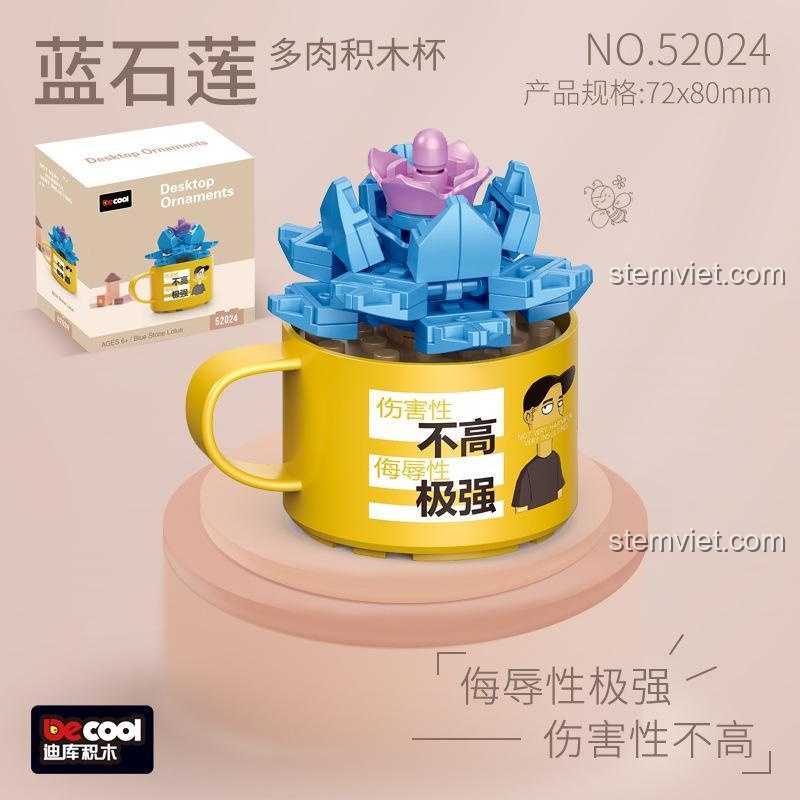 Chậu cây mọng nước Decool 52024, mô hình cây cảnh mini Lan Đá Thạch Xanh, đồ chơi lắp ghép cho bé gái 6 tuổi, chất lượng cao.