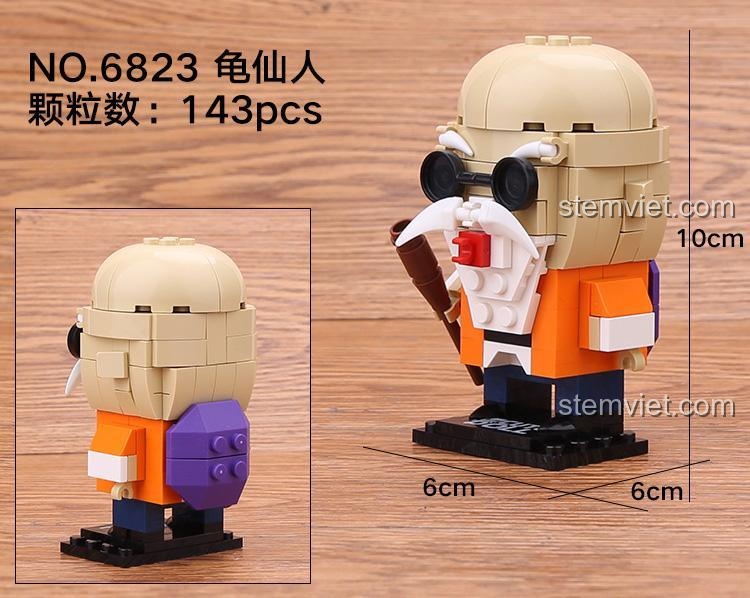 Kích thước mô hình lắp ráp Decool 6823 Master Roshi, cao 10cm, gồm 143 mảnh ghép
