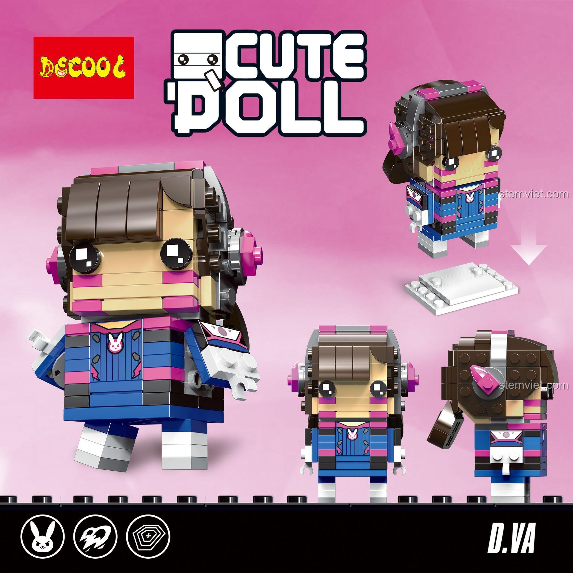 Các góc nhìn của bộ lắp ghép BrickHeadz D.VA 6847 từ Decool, nhân vật game Overwatch được yêu thích.