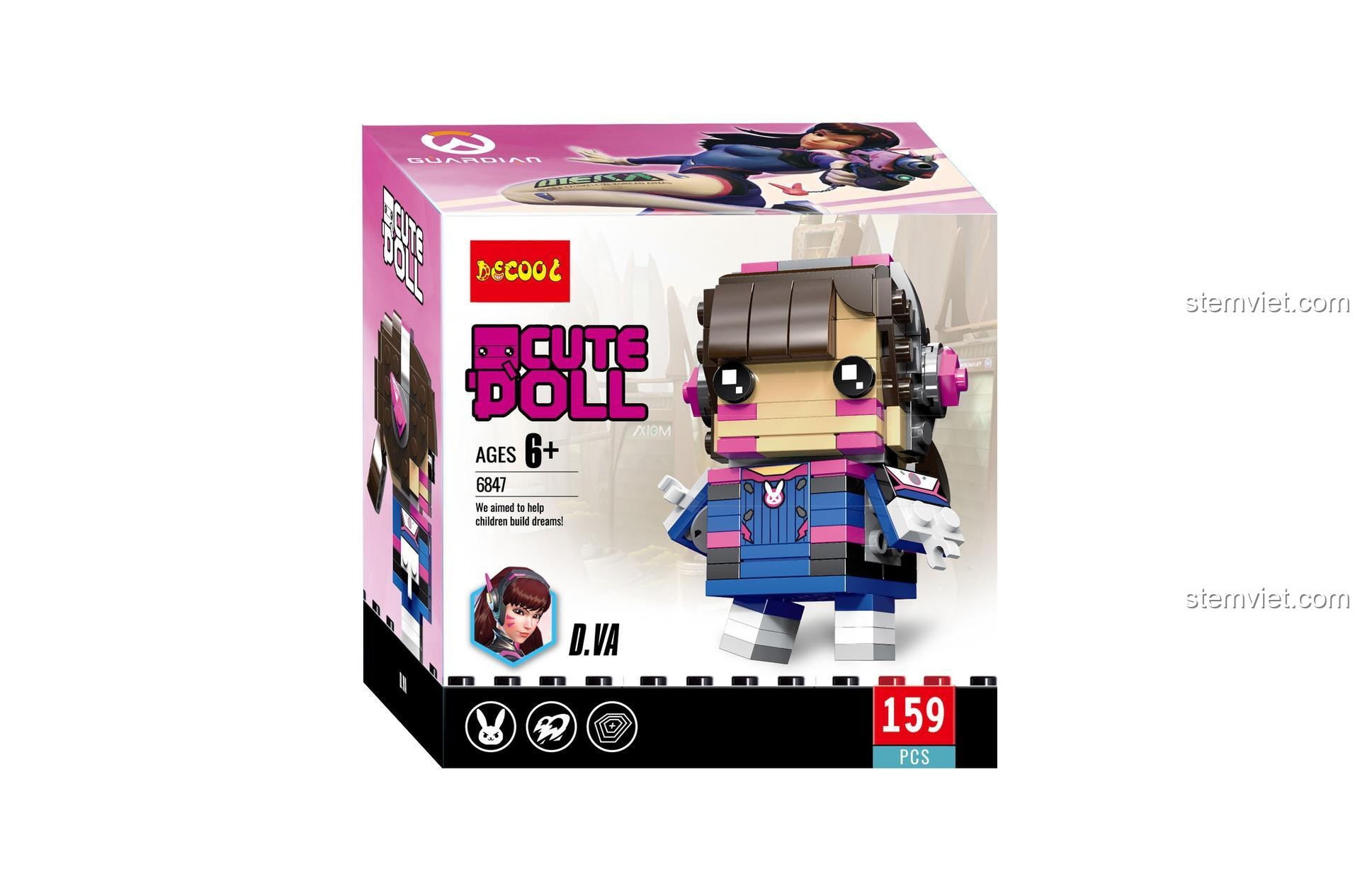 Hộp sản phẩm bộ xếp hình Decool 6847 D.VA Overwatch 159 chi tiết, quà tặng cho bé gái.